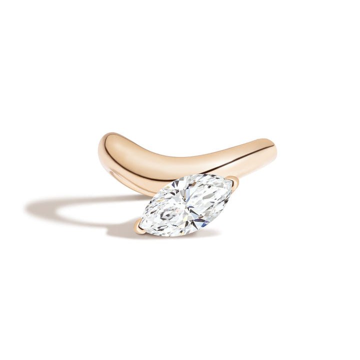 1.0ct Marquise Cut East West Diamond Curved Unique Engagement Ring