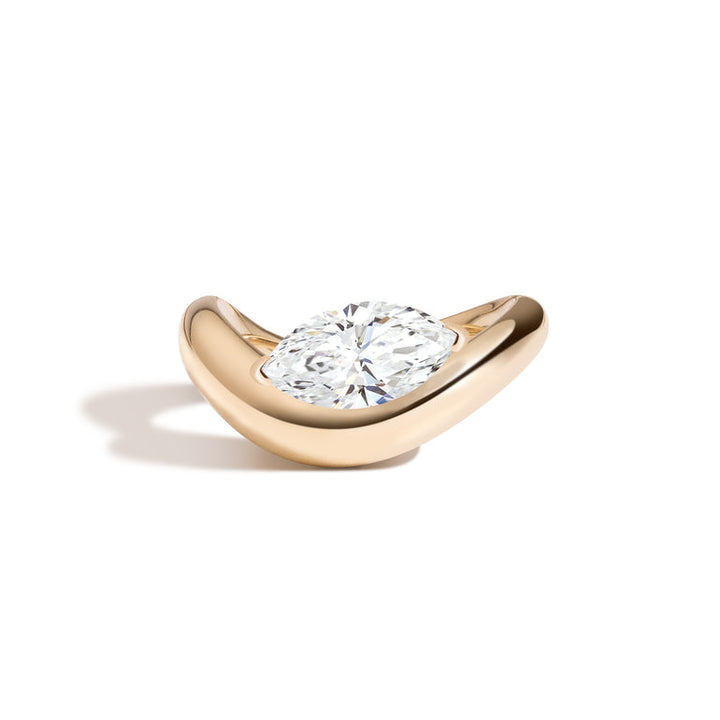 1.0ct Marquise Cut East West Diamond Unique Curved Engagement Ring