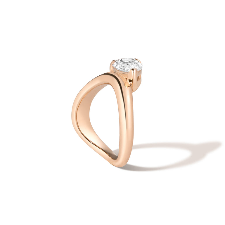 1.0ct Pear Cut East West Diamond Curved Unique Engagement Ring