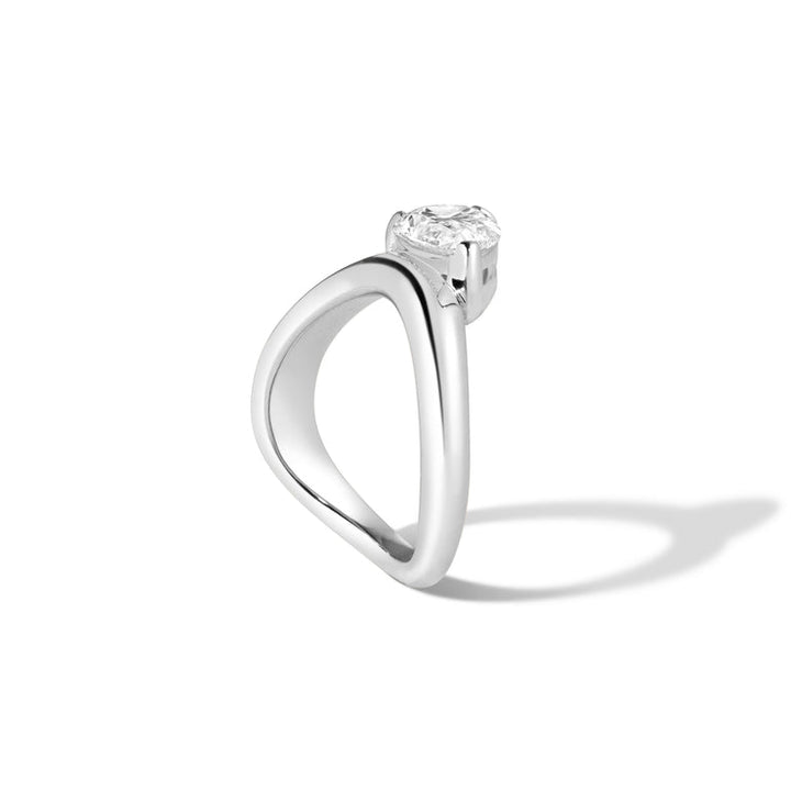 1.0ct Pear Cut East West Diamond Curved Unique Engagement Ring