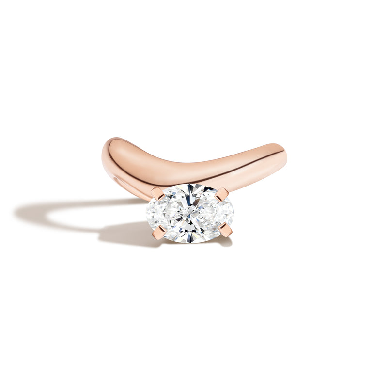 1.0ct Oval Cut East West Diamond Curved Unique Engagement Ring