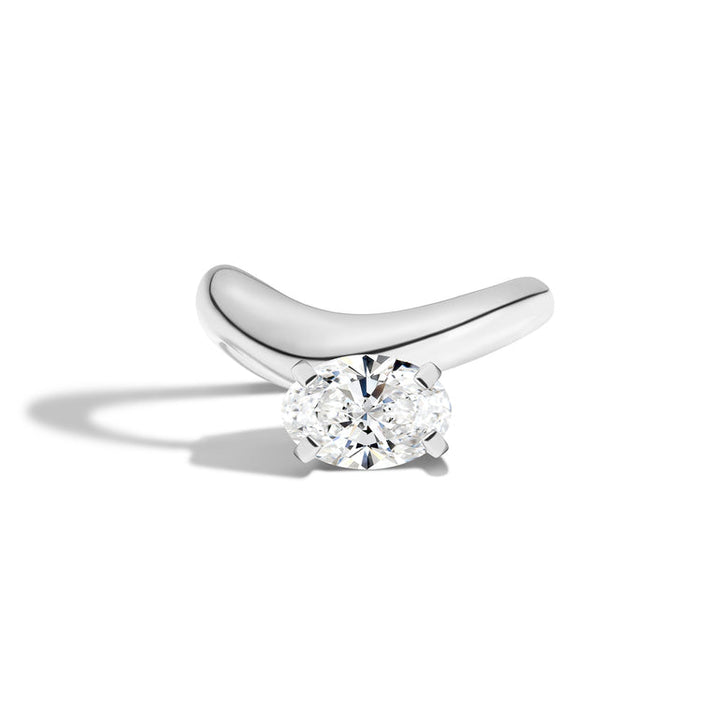 1.0ct Oval Cut East West Diamond Curved Unique Engagement Ring