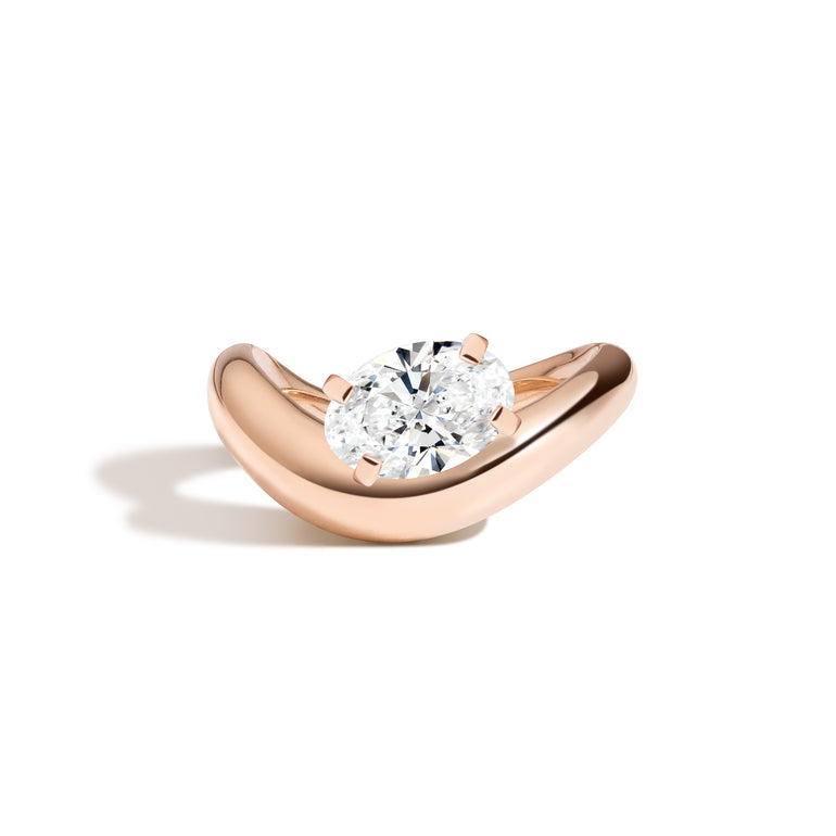1.0ct Oval Cut East West Diamond Unique Curved Engagement Ring