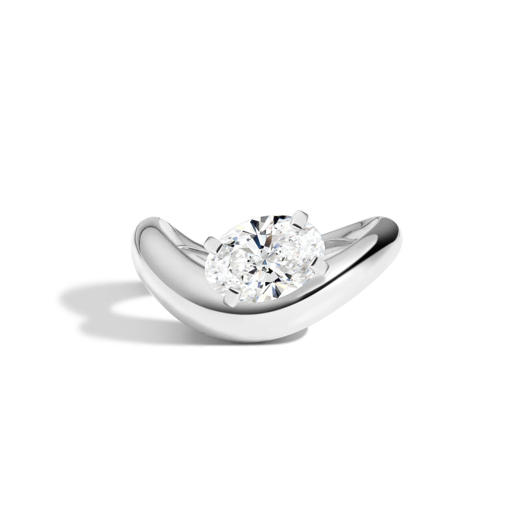 1.0ct Oval Cut East West Diamond Unique Curved Engagement Ring
