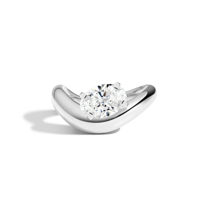 1.0ct Oval Cut East West Diamond Unique Curved Engagement Ring