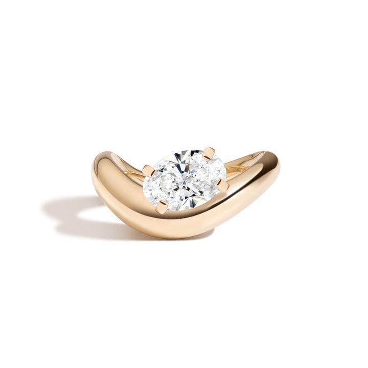 1.0ct Oval Cut East West Diamond Unique Curved Engagement Ring