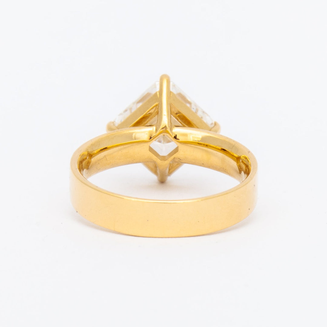 Contemporary asscher lab diamond cigar band solitaire engagement ring featuring sleek wide band USA bridal design aesthetic