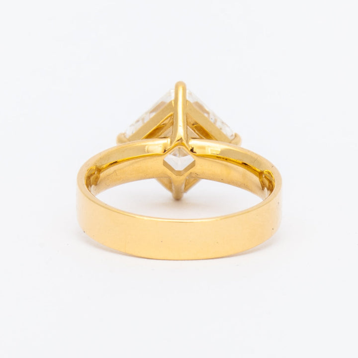 Contemporary asscher lab diamond cigar band solitaire engagement ring featuring sleek wide band USA bridal design aesthetic