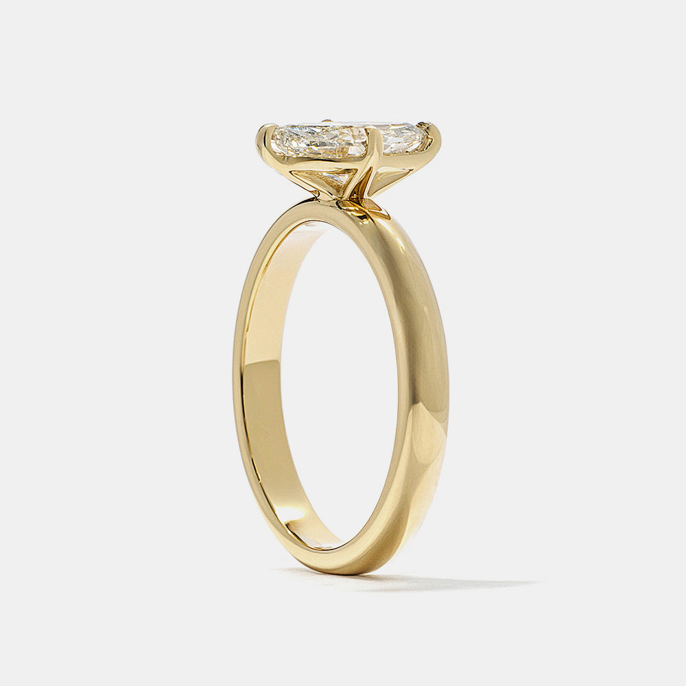Contemporary marquise lab diamond cigar band solitaire engagement ring featuring sleek minimalist USA bridal design aesthetic