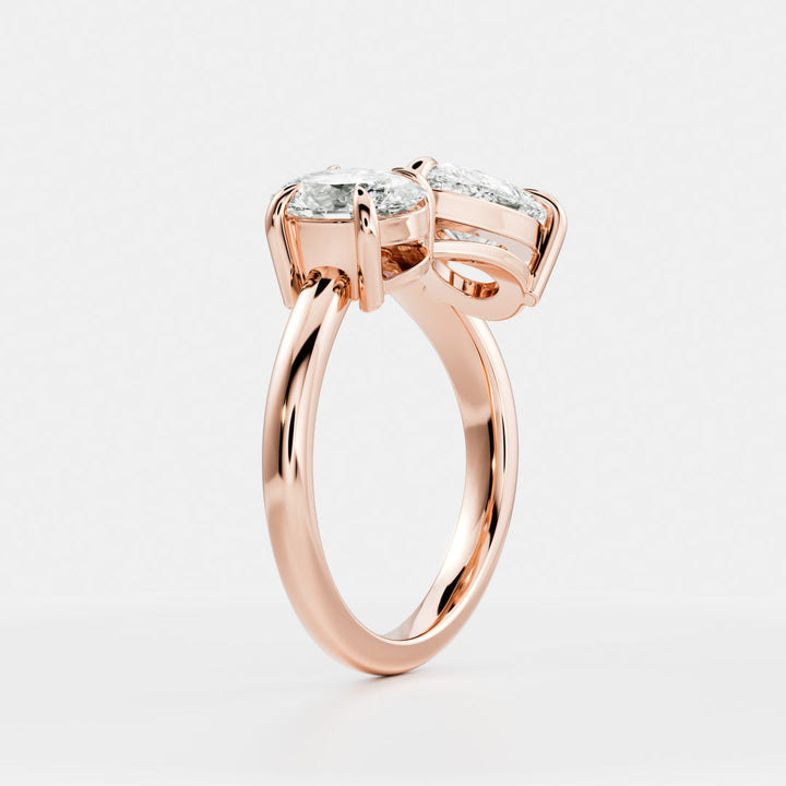 modern east west pear oval curved toi et moi engagement ring IGI USA