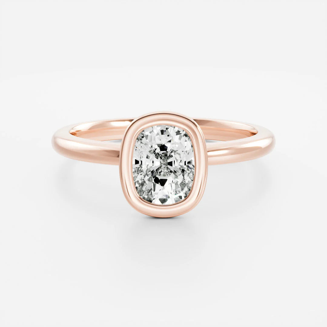cushion cut bezel solitaire engagement ring 1.5 carat lab diamond IGI certified