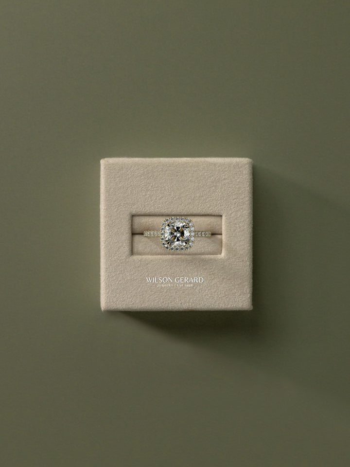 pave halo cushion engagement ring cathedral