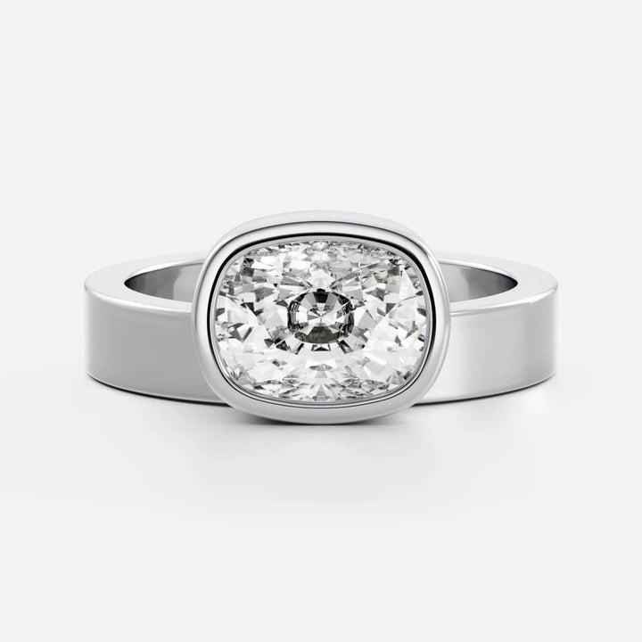 cushion cut bezel east west engagement ring E VS1 USA