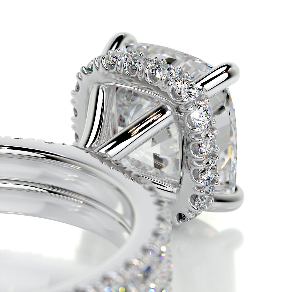 Lab Grown Cushion Diamond Ring Set With Hidden Halo Setting