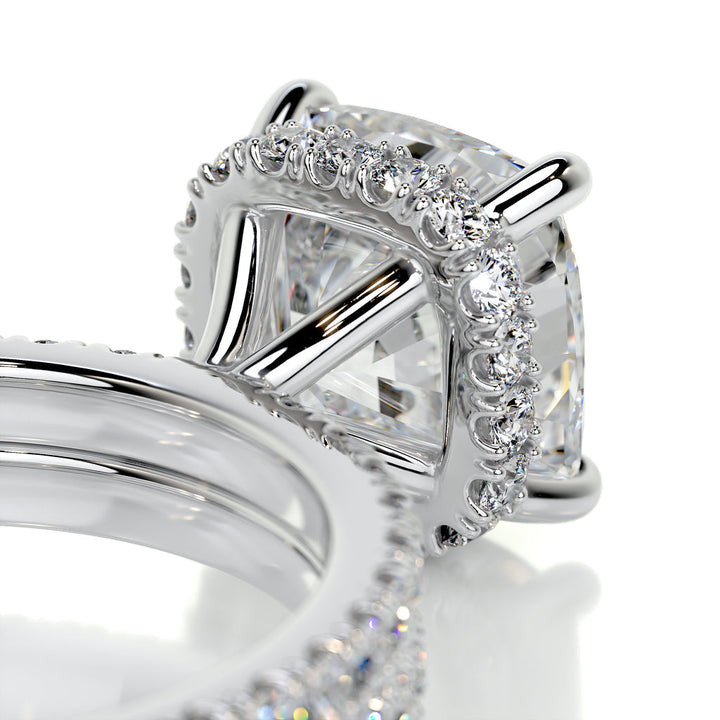 Lab Grown Cushion Diamond Ring Set With Hidden Halo Setting