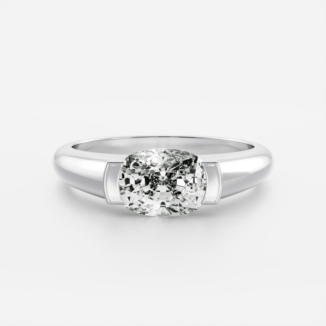 cushion half bezel engagement ring modern signet style lab diamond USA 1ct