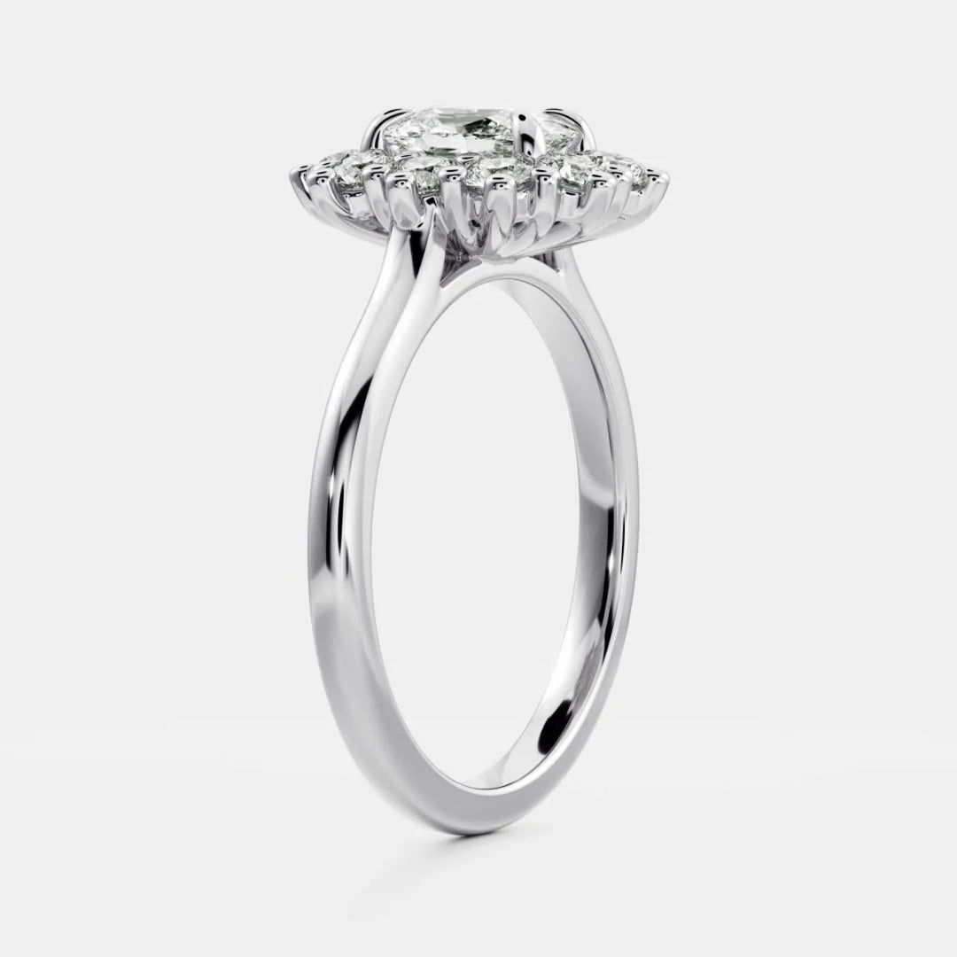 modern elongated cushion halo cluster engagement ring lab grown diamond IGI USA