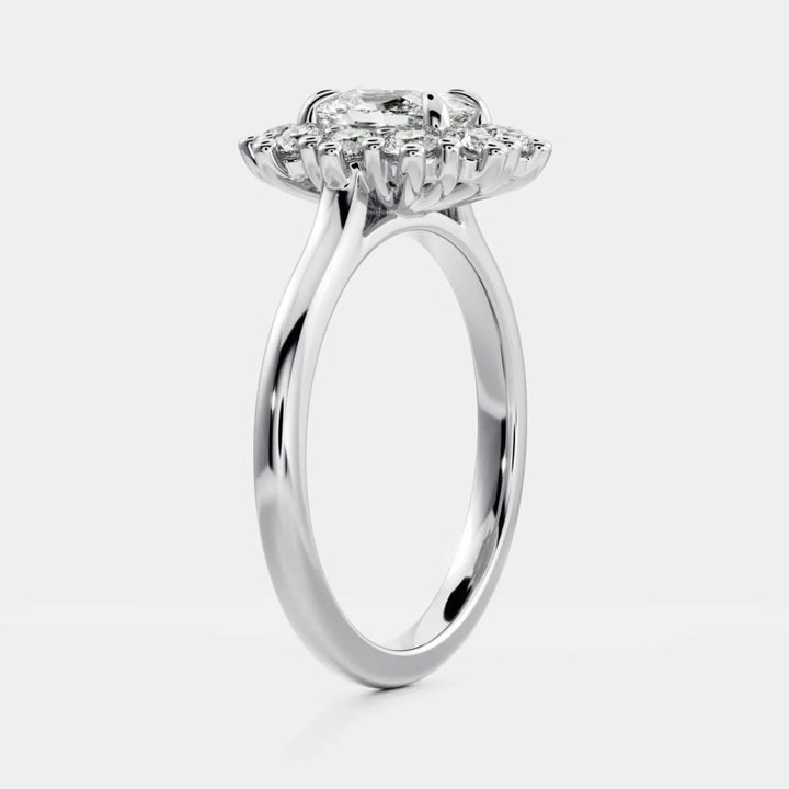 modern elongated cushion halo cluster engagement ring lab grown diamond IGI USA