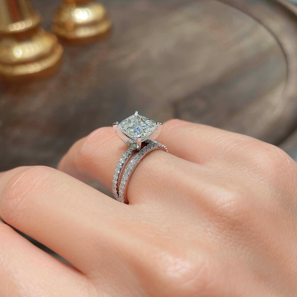 Cushion Solitaire Diamond Ring Set