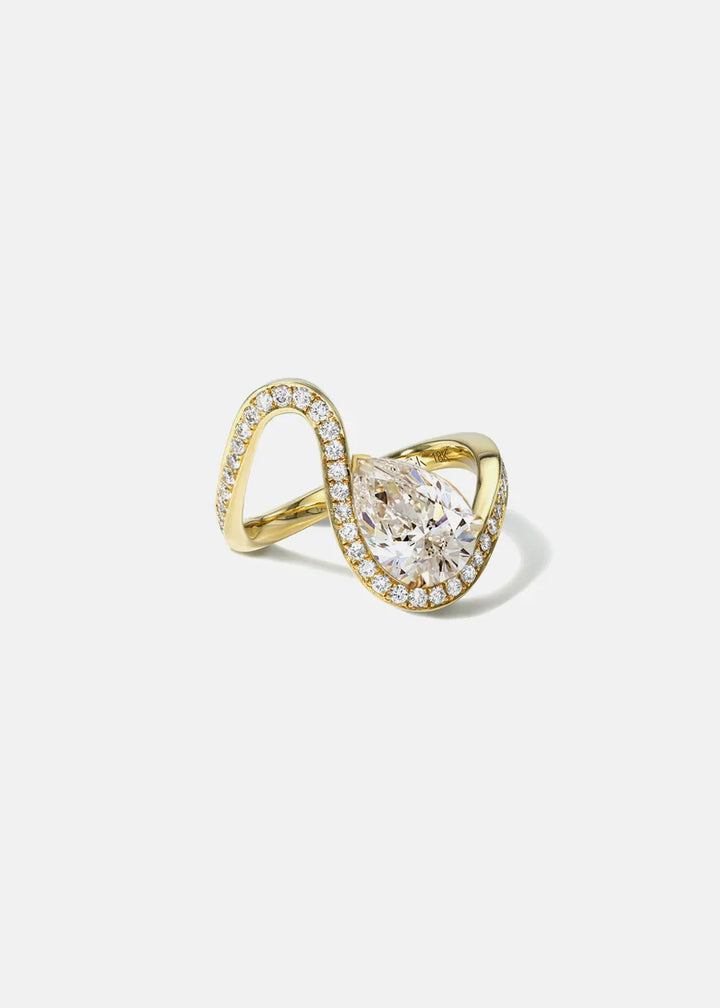 2.0CT Pear E/VS CVD Diamond Channel Pave Curved Engagement Unique Diamond Rings With Matching Band