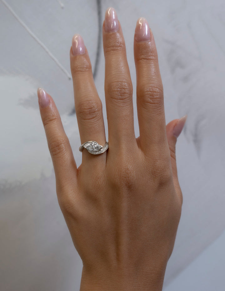 1.0CT-2.0CT Marquise Cut Lab Grown Diamond Unique Pave Engagement Ring