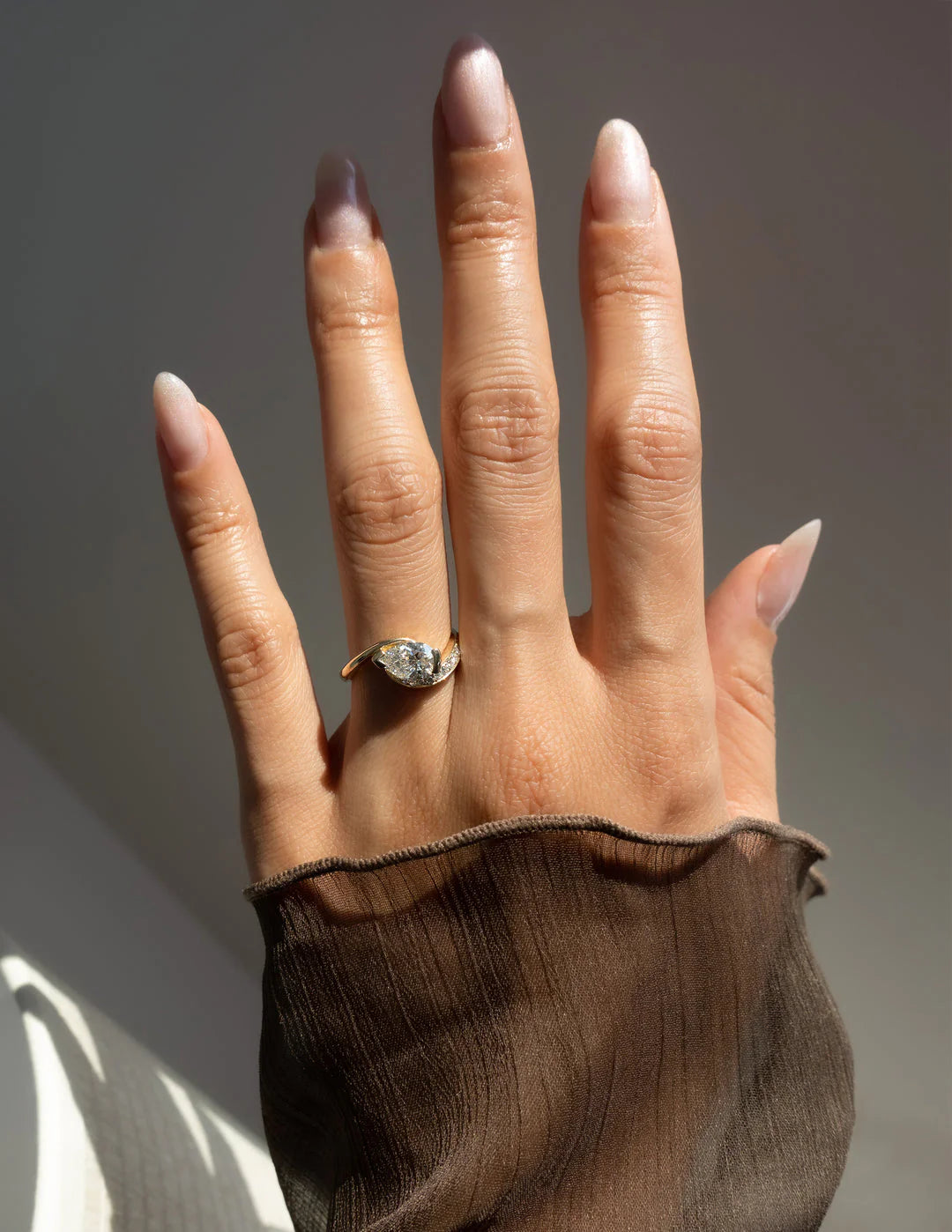 0.50CT-1.50CT Pear East West CVD Diamond By Pass Pave Engagement Ring With Matching Curved Band