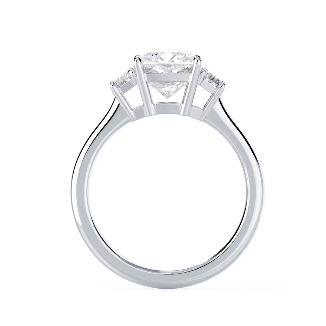 1.50CT Elongated Cushion E/VS2 Lab Grown Diamond Three Stone Engagement Rings