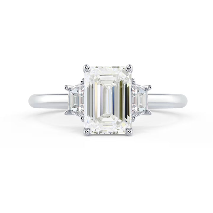 1.50CT Emerald Cut E/VS2 Lab Grown Diamond Three Stone Engagement Rings