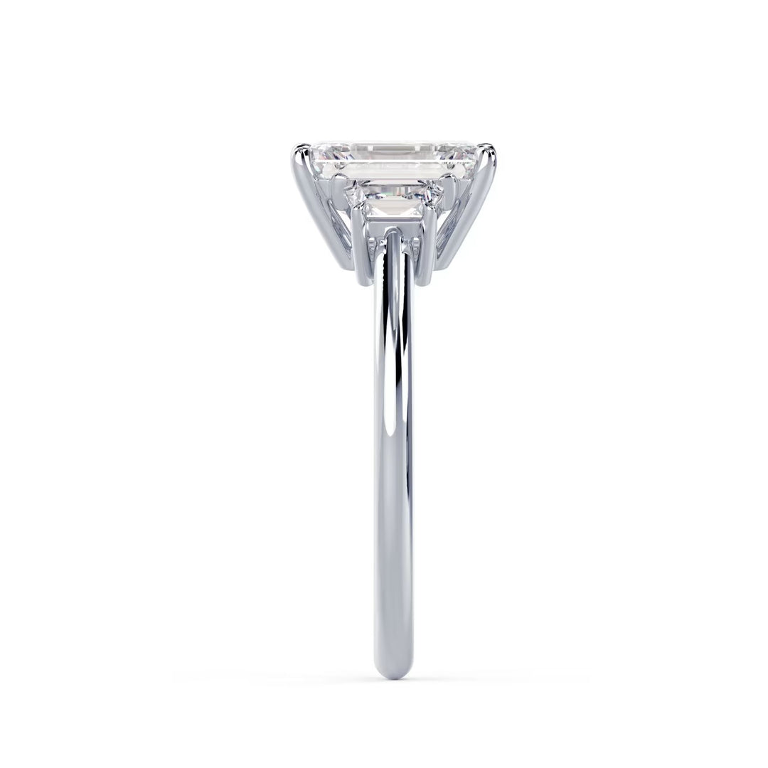 1.50CT Emerald Cut E/VS2 Lab Grown Diamond Three Stone Engagement Rings
