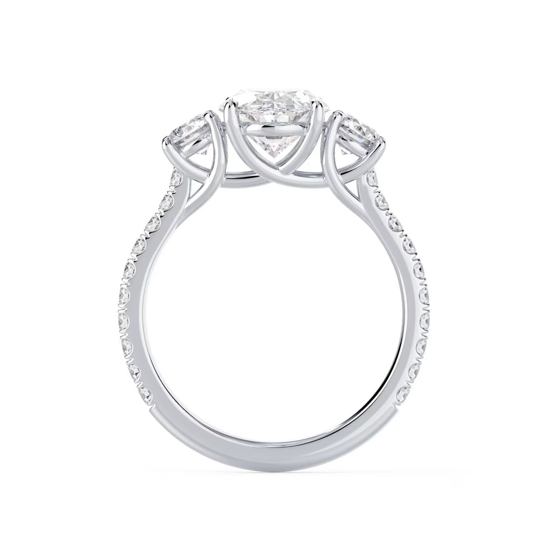 1.50CT Oval E/VS1 Lab Grown Diamond Three Stone Pave Engagement Ring