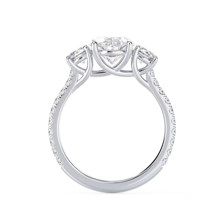 1.50CT Oval E/VS1 Lab Grown Diamond Three Stone Pave Engagement Ring