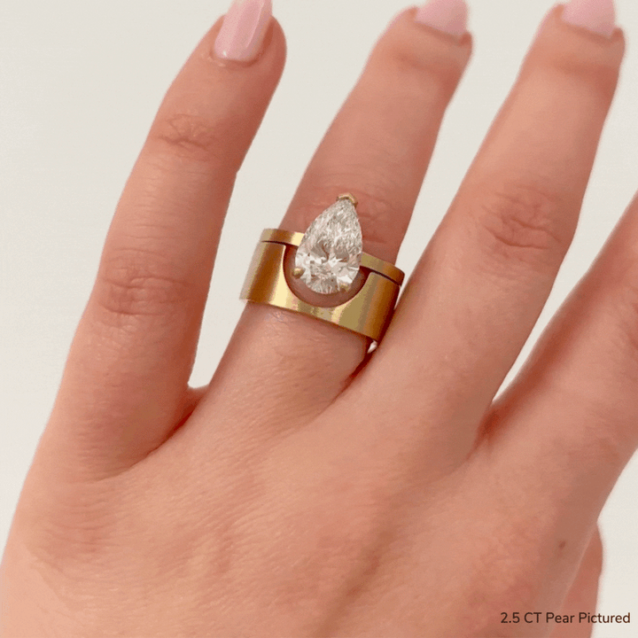 2.50ct Pear Cut Diamond Unique Engagement Ring With Cigar Band