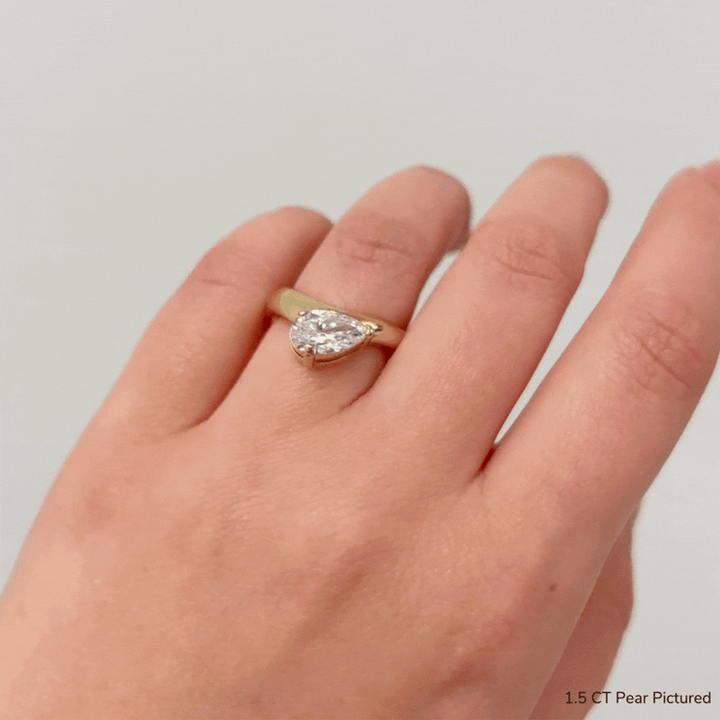 1.0ct Pear Cut East West Diamond Curved Unique Engagement Ring