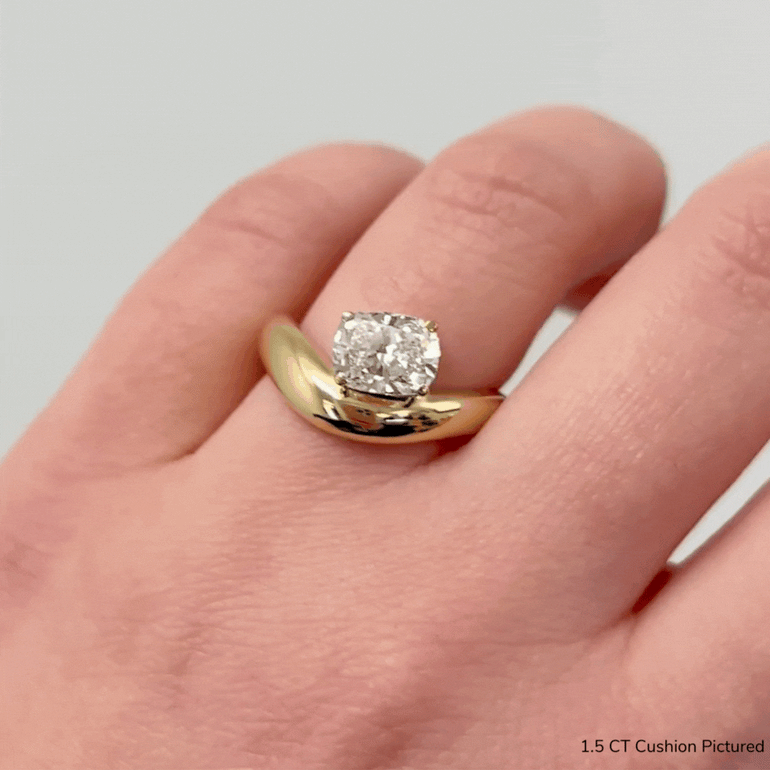 1.0ct Cushion Cut East West Diamond Unique Curved Engagement Ring