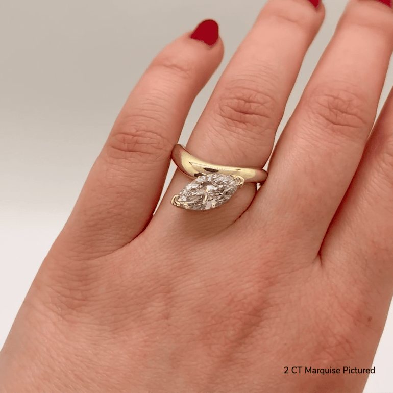 1.0ct Marquise Cut East West Diamond Curved Unique Engagement Ring