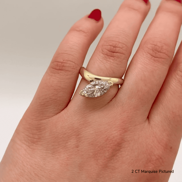 1.0ct Marquise Cut East West Diamond Curved Unique Engagement Ring