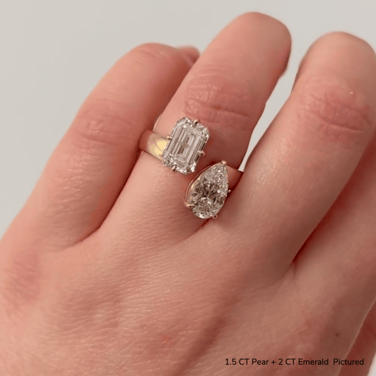 1.50ct Emerald & 1.0ct Pear Cut Toi Et Moi Diamond Engagement Ring