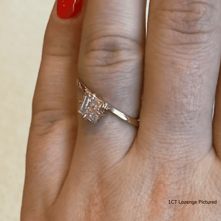 1.0ct Lozenge Cut Diamond Slant Unique Engagement Ring