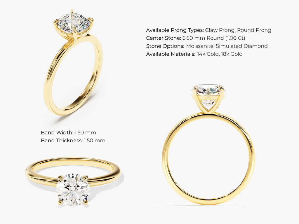 1.0CT Round Lab Grown Diamond Solitaire Engagement Ring For Her