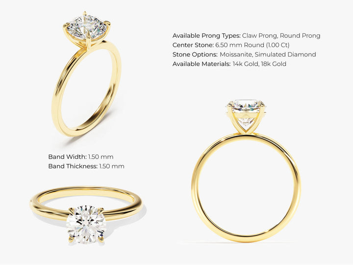 1.0CT Round Lab Grown Diamond Solitaire Engagement Ring For Her