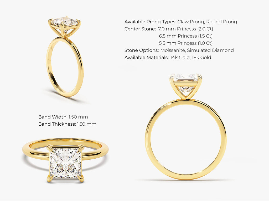 2.0CT Princess Cut Solitaire Lab Grown Diamond Engagement Ring For Her