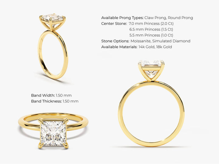 2.0CT Princess Cut Solitaire Lab Grown Diamond Engagement Ring For Her