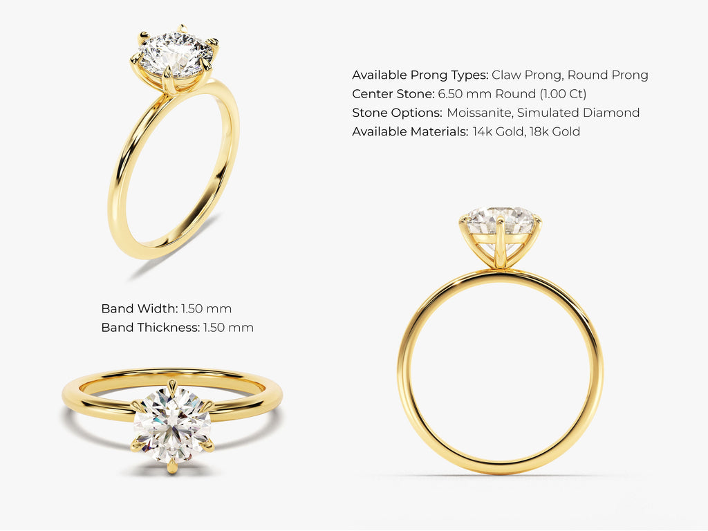 1.0CT Round Cut Six Prong Lab Grown Diamond Solitaire Engagement Ring For Her