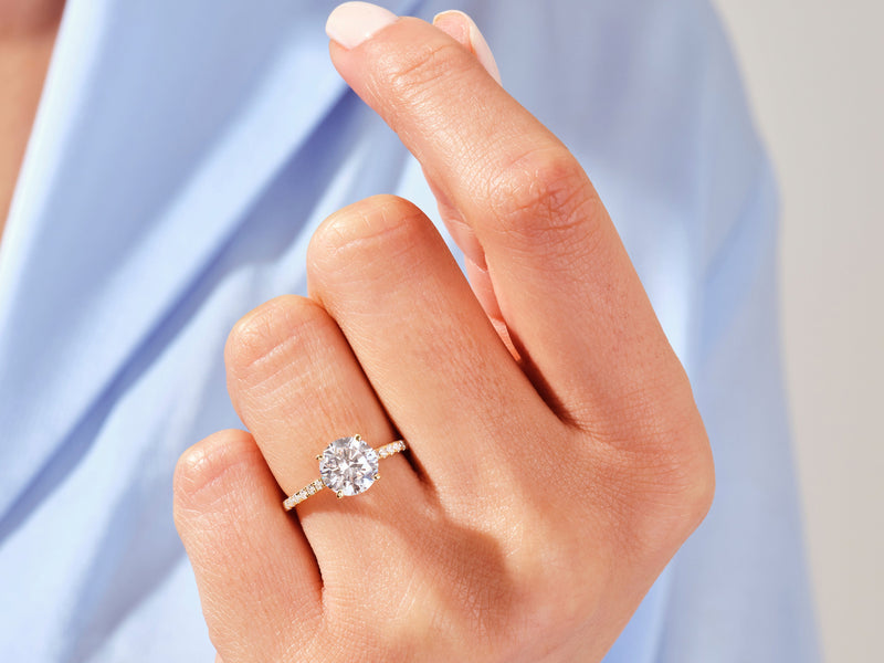 2.0CT Cathedral Round Cut Lab Grown Diamond Pave Engagement Ring For Women
