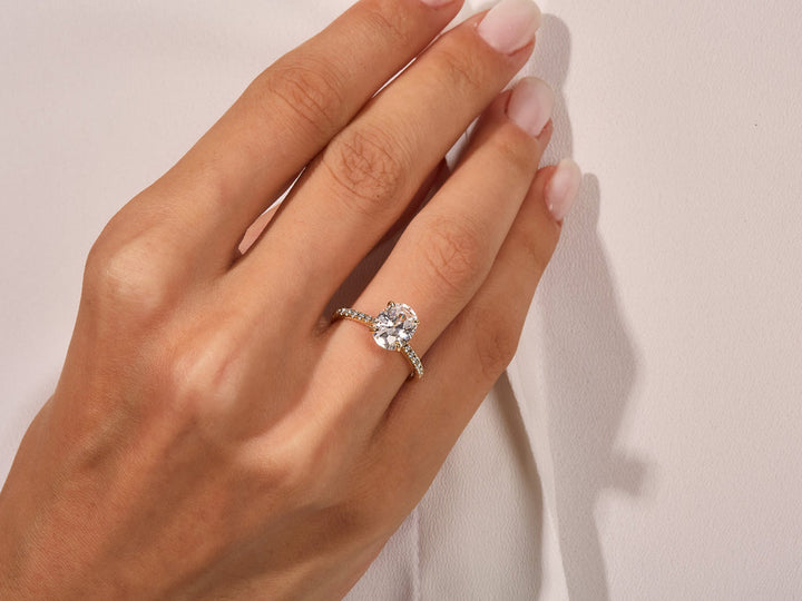 2.0CT Cathedral Oval Cut Lab Grown Diamond Pave Engagement Ring For Women