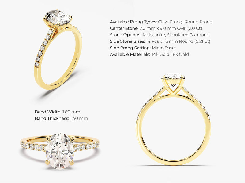2.0CT Cathedral Oval Cut Lab Grown Diamond Pave Engagement Ring For Women