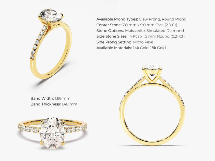 2.0CT Cathedral Oval Cut Lab Grown Diamond Pave Engagement Ring For Women