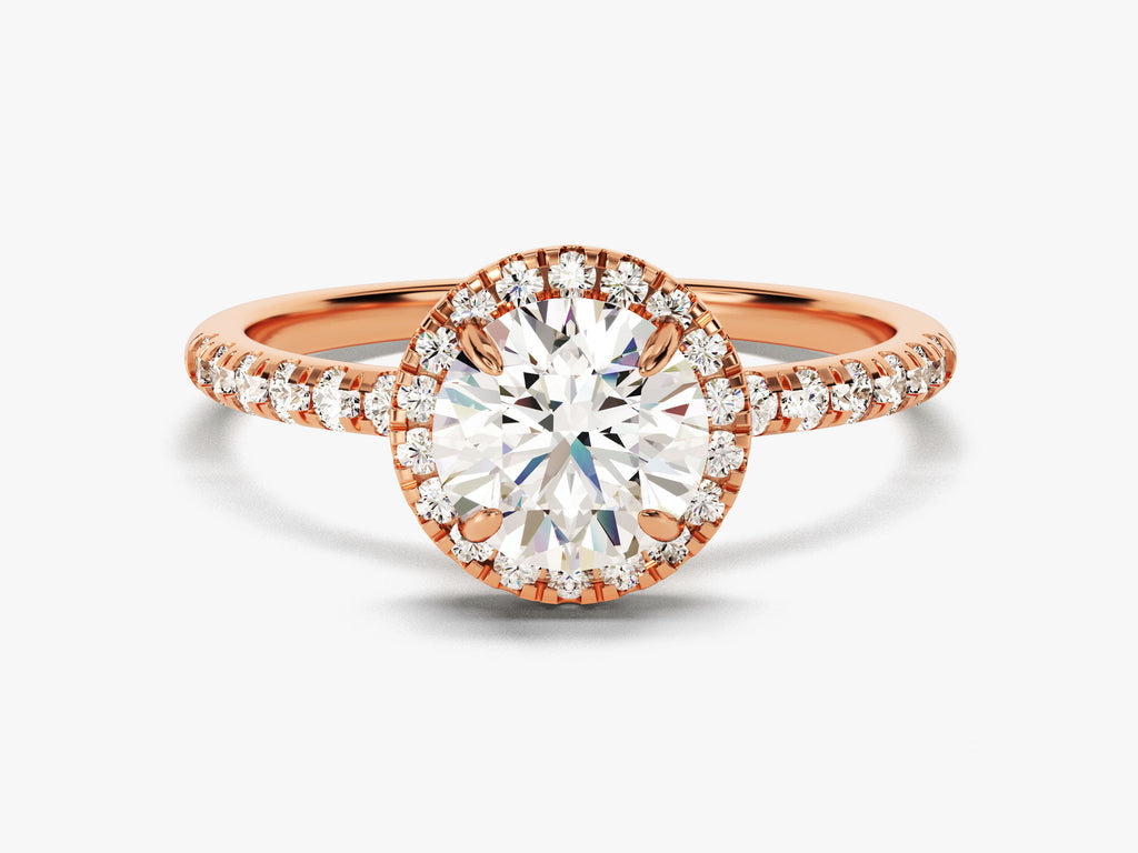1.0CT Round Cut Pave Lab Grown Diamond Halo Engagement Ring For Women