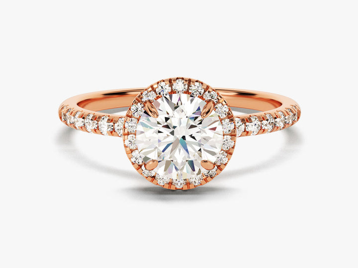 1.0CT Round Cut Pave Lab Grown Diamond Halo Engagement Ring For Women