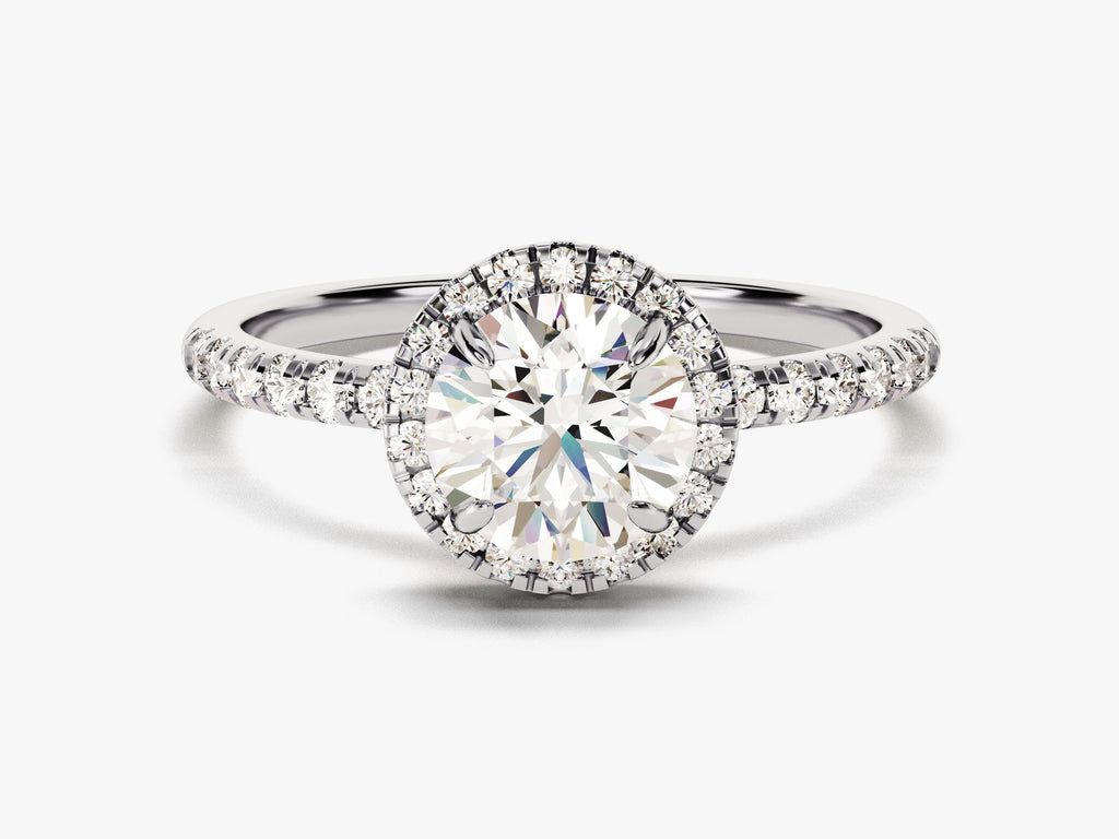 1.0CT Round Cut Pave Lab Grown Diamond Halo Engagement Ring For Women